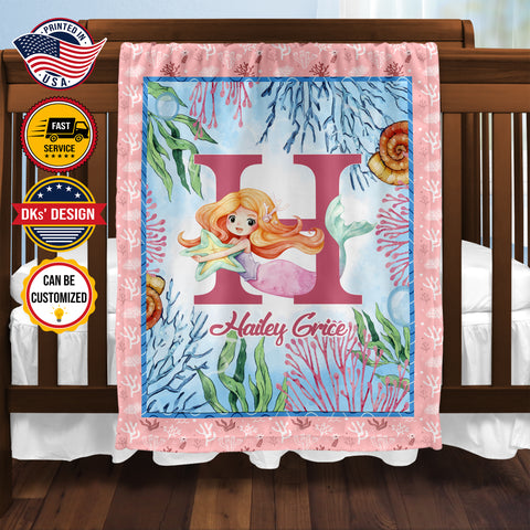Image of Personalized Mermaid Girl Blanket, Custom Baby Christmas Blanket, Baby Mermaid Blanket, Mermaid Blanket, Christmas Gift