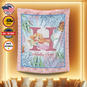 Personalized Mermaid Girl Blanket, Custom Baby Christmas Blanket, Baby Mermaid Blanket, Mermaid Blanket, Christmas Gift