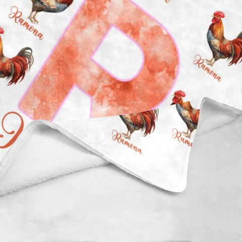 Image of Personalized Rooster Girl Blanket, Custom Chicken Baby Blanket, Custom Name Blanket, Farm Animal Blanket, Rooster Baby Blanket, Baby Animals Blanket