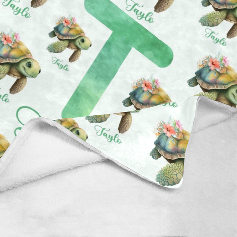 Image of Personalized Baby Blanket, Custom Honu Turtle Baby Blanket, Baby Girl Sea Turtle Blanket, Girl Ocean Blanket, Hawaiian Turtle Blanket