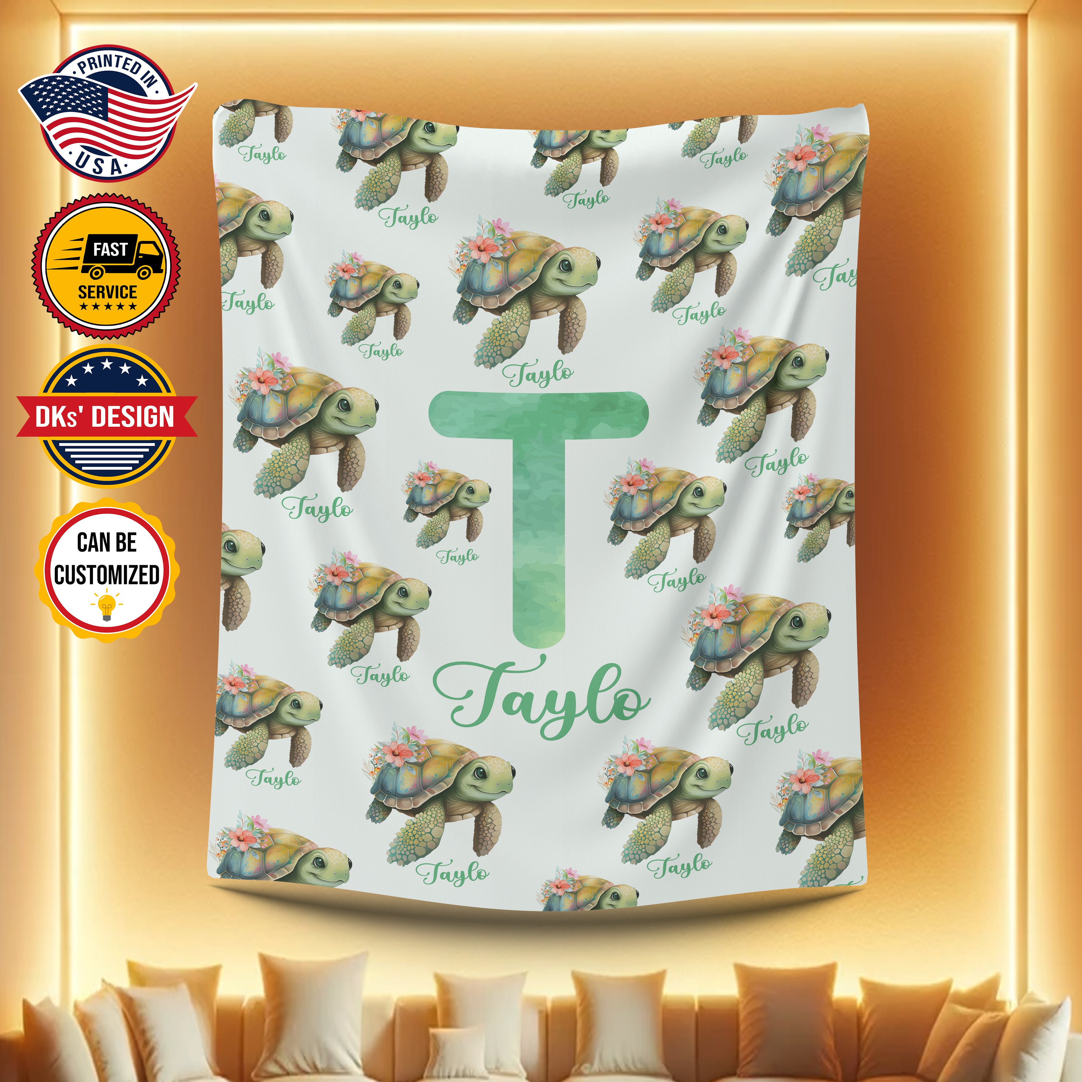 Personalized Baby Blanket, Custom Honu Turtle Baby Blanket, Baby Girl Sea Turtle Blanket, Girl Ocean Blanket, Hawaiian Turtle Blanket