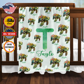 Personalized Baby Blanket, Custom Honu Turtle Baby Blanket, Baby Girl Sea Turtle Blanket, Girl Ocean Blanket, Hawaiian Turtle Blanket