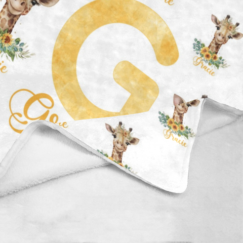 Image of Personalized Giraffe Baby Blanket, Custom Baby Giraffe Floral Blanket, Custom Name Blanket, Baby Animals Blanket, Baby Shower Gift