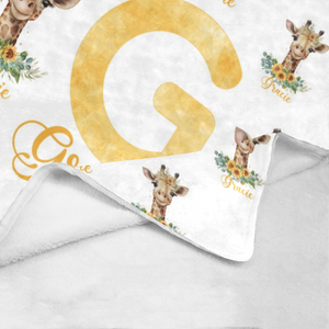 Personalized Giraffe Baby Blanket, Custom Baby Giraffe Floral Blanket, Custom Name Blanket, Baby Animals Blanket, Baby Shower Gift