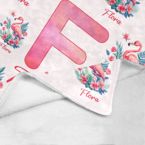 Image of Personalized Flamingo Baby Blanket, Custom Name Blanket,  Floral Flamingo Baby Blanket, Flamingo Girl Blanket, Girl Blanket, Baby Shower Gift