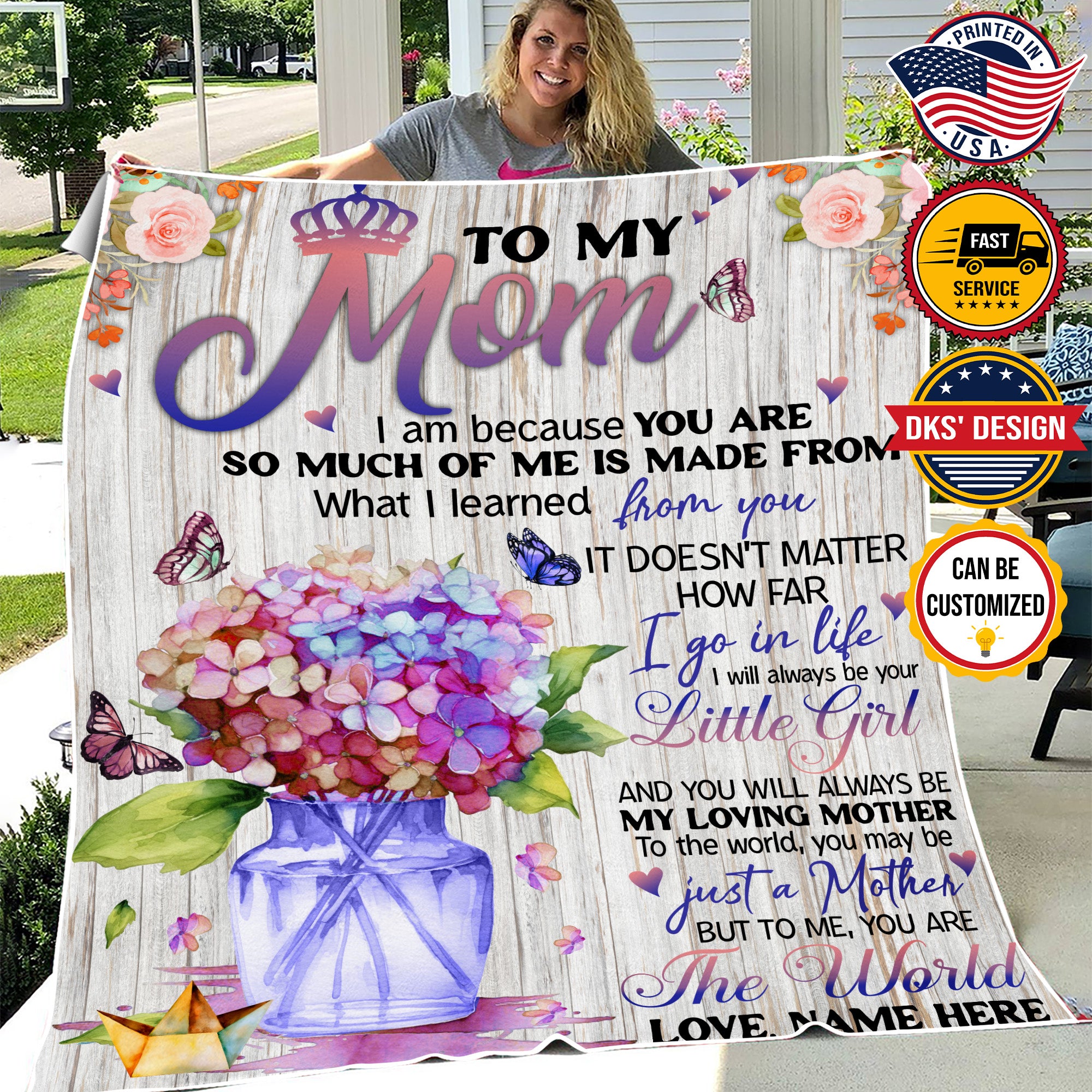 Personalized Hydrangea Mom Blanket, Custom To My Mom Blanket, Message Blanket, Hydrangea Blanket For Mom, Mother's Day Gift
