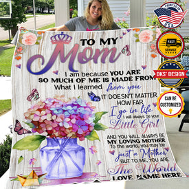 Personalized Hydrangea Mom Blanket, Custom To My Mom Blanket, Message Blanket, Hydrangea Blanket For Mom, Mother's Day Gift