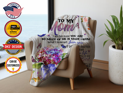 Personalized Hydrangea Mom Blanket, Custom To My Mom Blanket, Message Blanket, Hydrangea Blanket For Mom, Mother's Day Gift