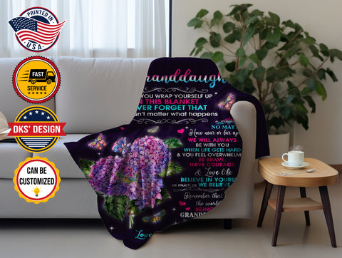 Image of Personalized Granddaughter Blanket, Custom Name Blanket, Hydrangea To My Granddaughter Blanket, Message Blanket, Granddaughter Gift