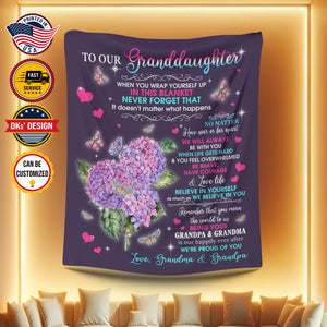 USA Printed Custom Blanket, Hydrangea To My Granddaughter Blanket, Personalize Blanket, Message Blanket, Granddaughter Blanket, Blanket For Daughter, Custom Name Throw Blanket, Sherpa Blanket, Fleece Blanket