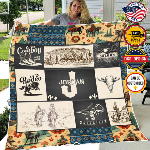 Image of USA Printed Custom Blanket, Cowboy Blanket, Personalize Blanket, Western Blanket, Custom Name Blanket, Throw Blanket, Birthday Gift