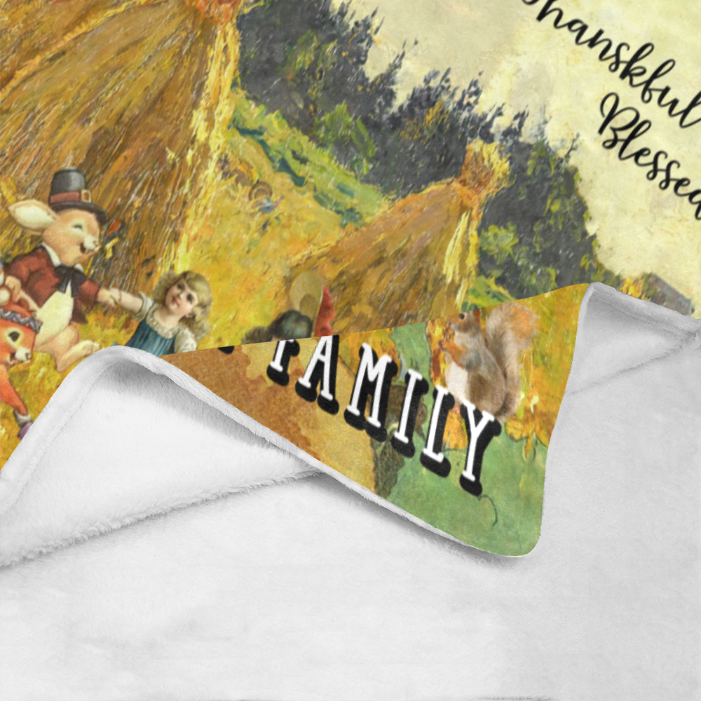Personalized Happy Thanksgiving Blanket, Custom Name Blanket, Rustic Farm Blanket, Turkey Sherpa Blanket, Thanksgiving Gift