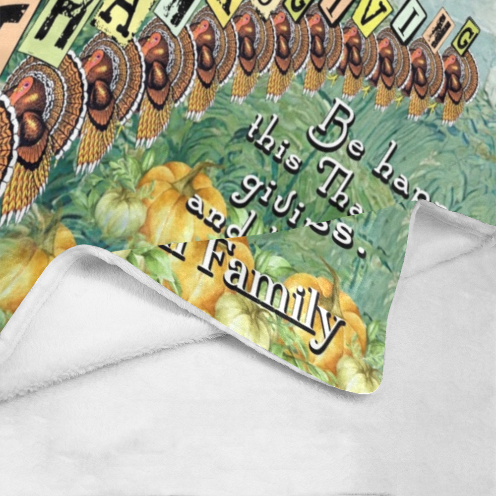 Personalized Thanksgiving Greeting Vintage Custom Name Blanket, Thanksgiving Blanket, Turkey Feast Blanket, Thanksgiving Gift