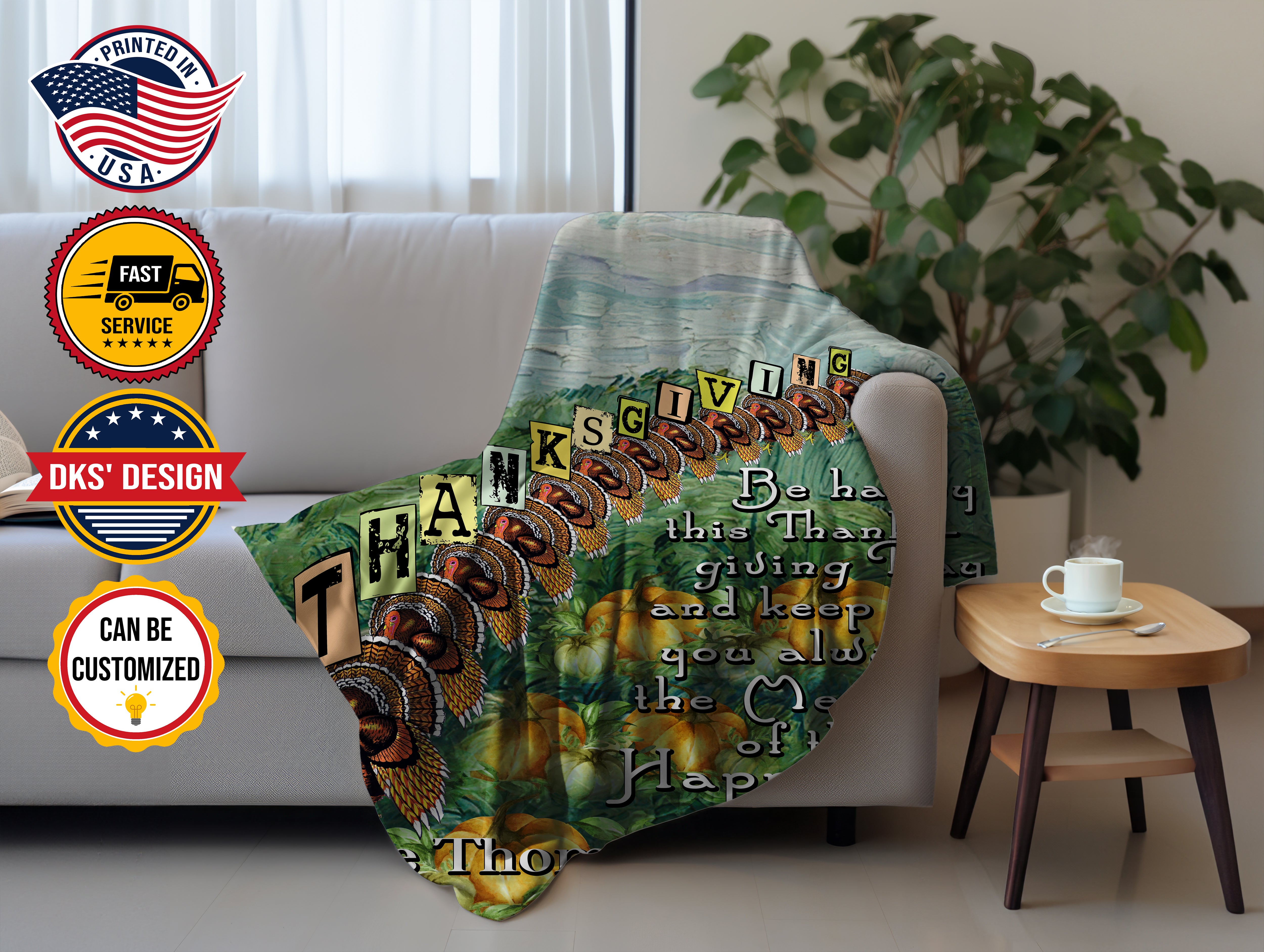 Personalized Thanksgiving Greeting Vintage Custom Name Blanket, Thanksgiving Blanket, Turkey Feast Blanket, Thanksgiving Gift