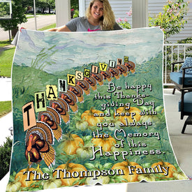 Personalized Thanksgiving Greeting Vintage Custom Name Blanket, Thanksgiving Blanket, Turkey Feast Blanket, Thanksgiving Gift