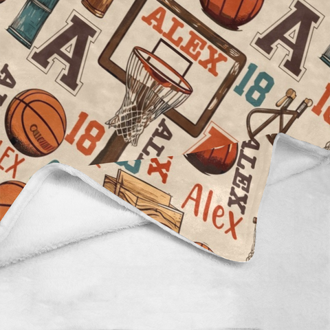 Image of Personalized Sport Basketball Blanket, Custom Name Blanket, Basketball Blanket, Sport Blanket, Baby Basketball Blanket, Basketball Son Blanket