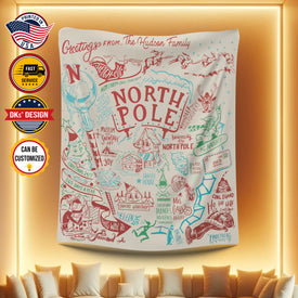Personalized The North Pole Christmas Blanket, Custom Family Christmas Blanket, North Pole City Blanket, North Pole Map Blanket, Christmas Gift