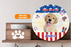 Personalized Pet Photo Door Hanger, Happy 4th Of July Dog Cat Round Wooden Sign