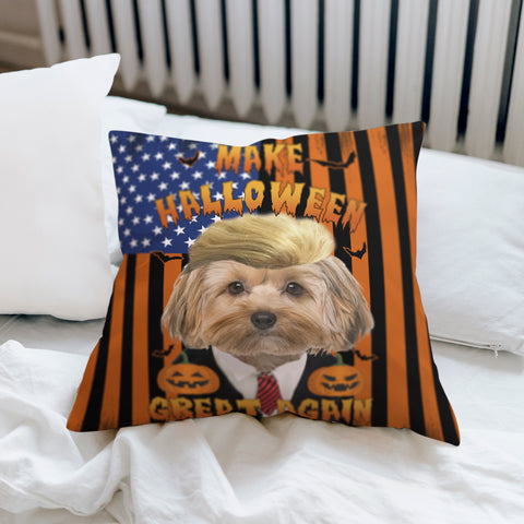 Image of Custom Dog Cat Halloween Pillow| TRUMP Style Pillow -Made Halloween Great Again Pillow, Decorative Pillow Case, Halloween Pillow Cover