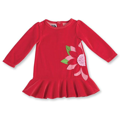 Image of Mud Pie Little Girls Christmas Red Poinsettia Flounce Dress