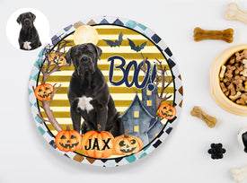 Personalized Pet Photo Door Hanger, Halloween BOO Dog Cat Round Wooden Sign, Pet Halloween Round Sign