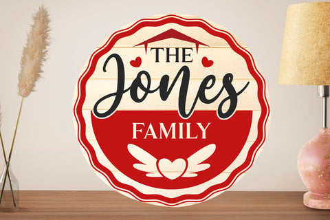 Image of Personalized Valentine Door Hanger, Welcome Family Name Valentine Round Sign, Custom Family Name Sign, Door Sign