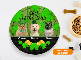 Personalized Pet Photo Door Hanger, Luck Of The Irish Three Dogs Cats Custom Name Round Wooden Sign