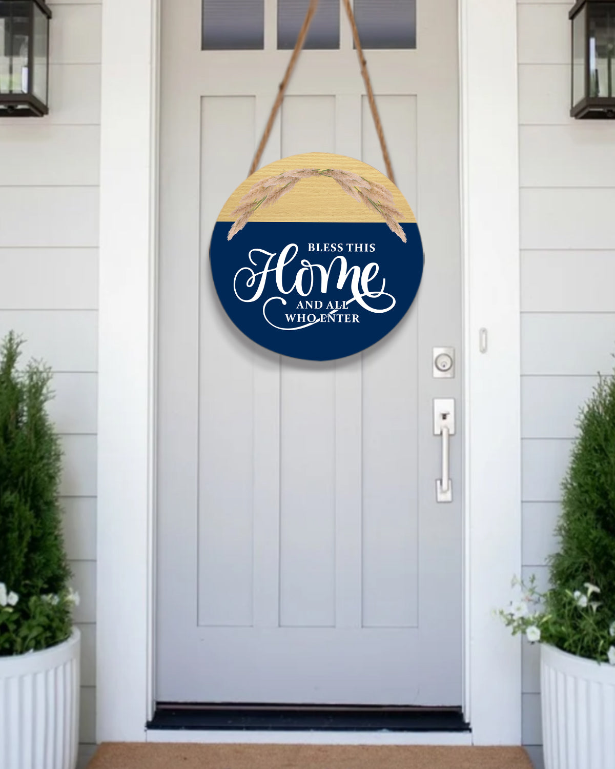 Personalized Bless This Home Door Hanger, Blessed Door Hanger, Round Wooden Door Hanger, Front Door Sign