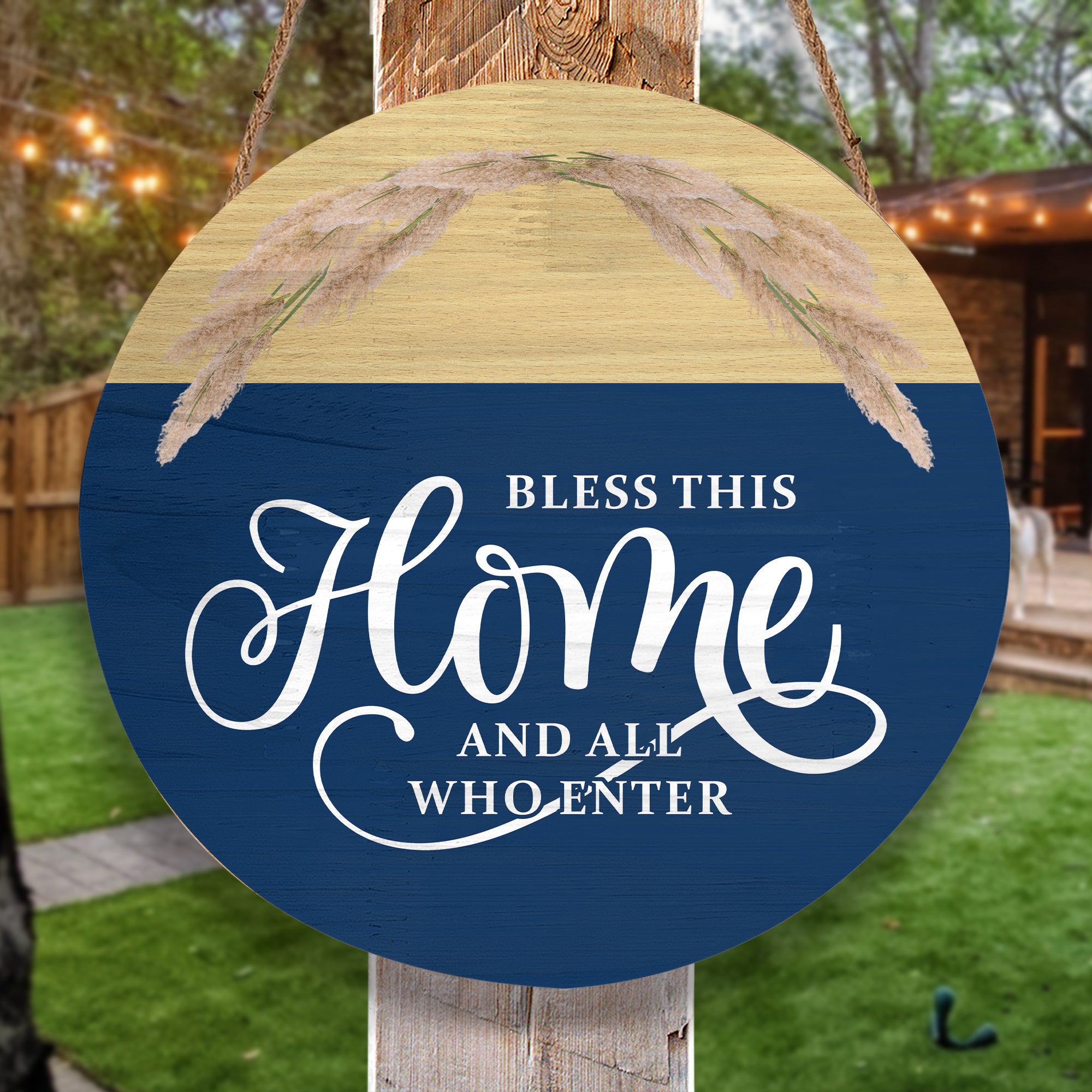 Personalized Bless This Home Door Hanger, Blessed Door Hanger, Round Wooden Door Hanger, Front Door Sign