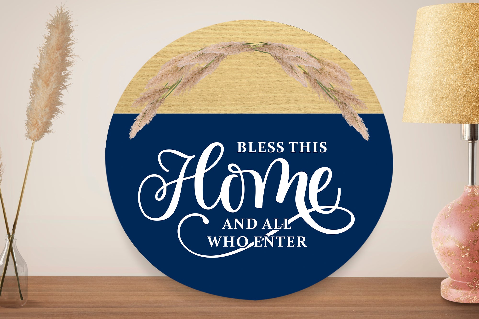 Personalized Bless This Home Door Hanger, Blessed Door Hanger, Round Wooden Door Hanger, Front Door Sign