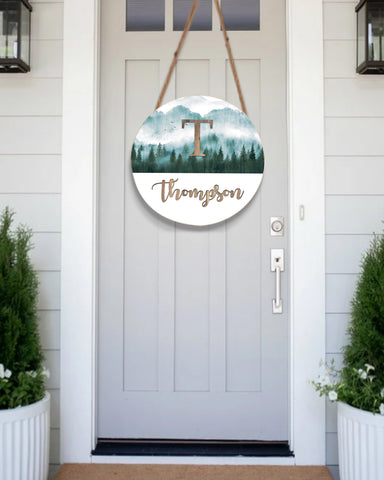 Image of Personalized Family Name And Initial Door Hanger, Initial Door Sign, Custom Last Name Sign, Housewarming Gifts