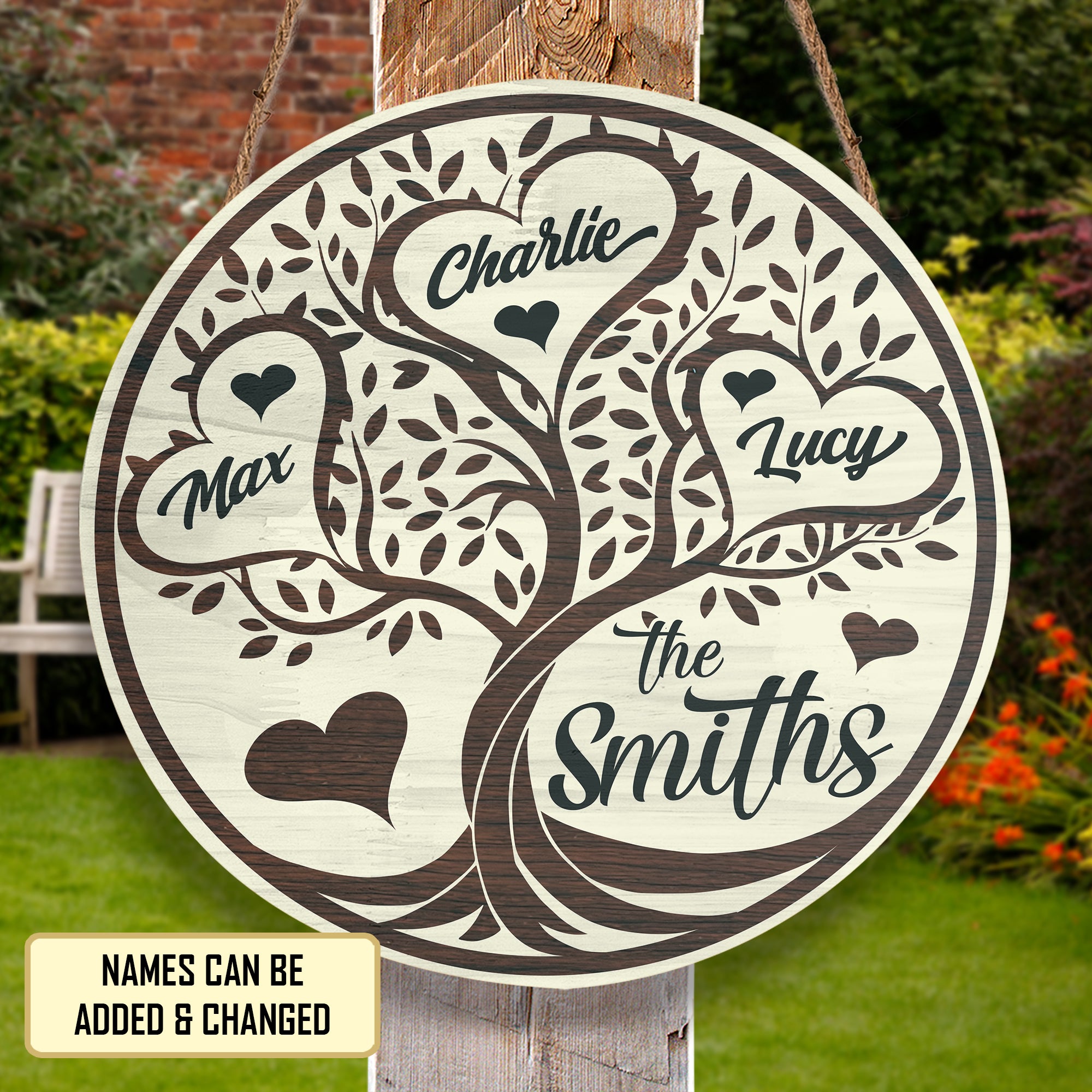 Personalized Family Door Hanger, Family Tree Name Round Wooden Sign, Custom Family Name Sign, Welcome Door Sign