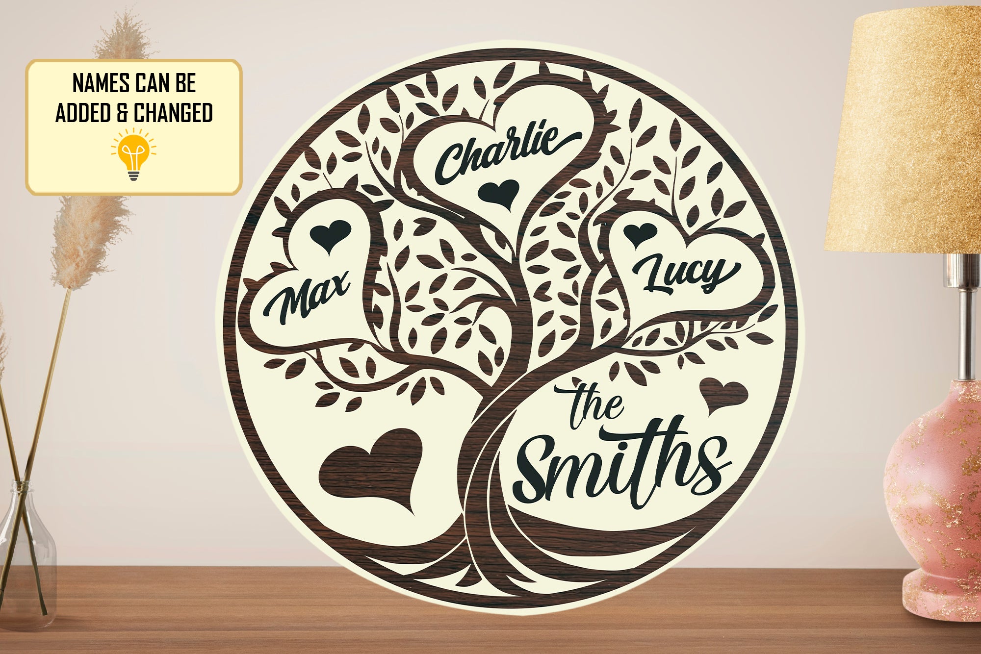 Personalized Family Door Hanger, Family Tree Name Round Wooden Sign, Custom Family Name Sign, Welcome Door Sign