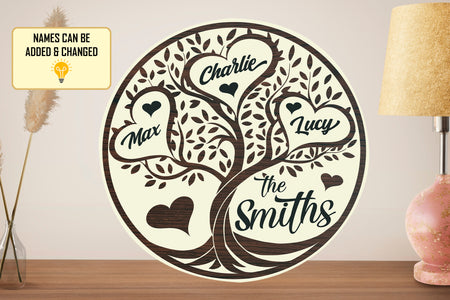 Personalized Family Door Hanger, Family Tree Name Round Wooden Sign, Custom Family Name Sign, Welcome Door Sign