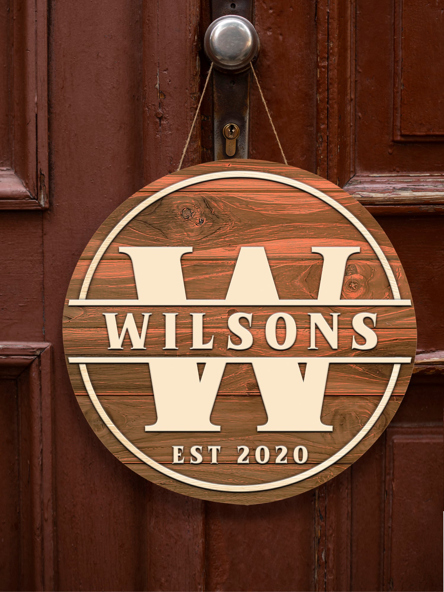 Personalized Family Door Hanger, Initial Family Name Round Sign, Custom Family Name Sign, Welcome Door Sign