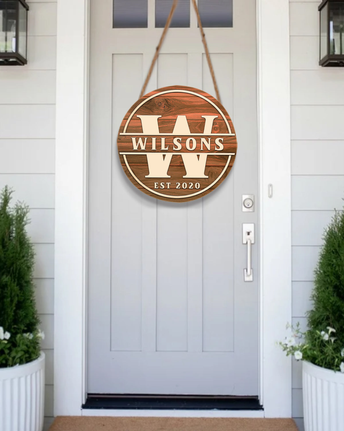 Personalized Family Door Hanger, Initial Family Name Round Sign, Custom Family Name Sign, Welcome Door Sign