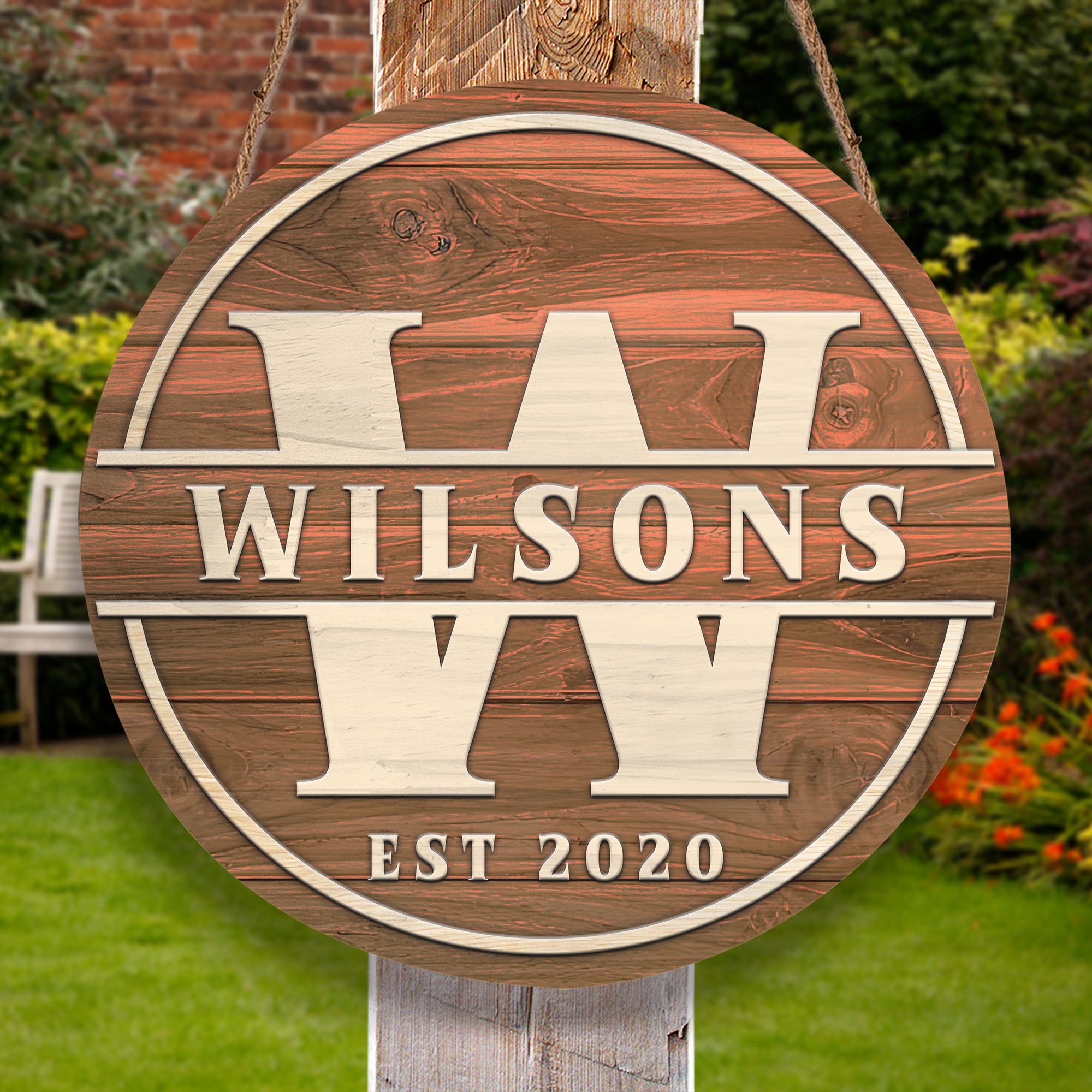 Personalized Family Door Hanger, Initial Family Name Round Sign, Custom Family Name Sign, Welcome Door Sign