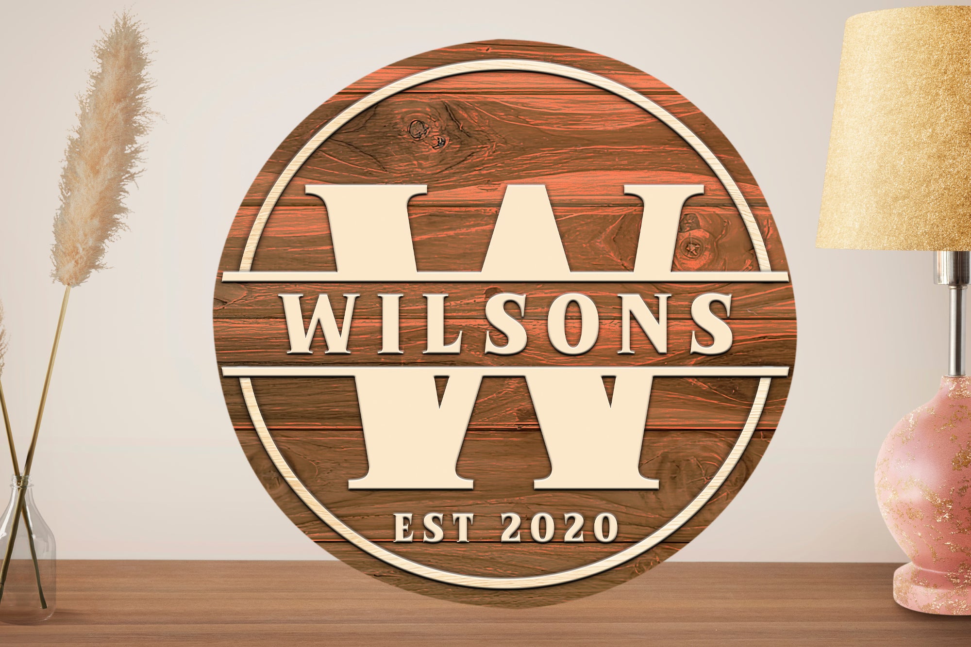 Personalized Family Door Hanger, Initial Family Name Round Sign, Custom Family Name Sign, Welcome Door Sign