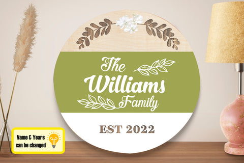 Image of Personalized Family Name Door Hanger, Custom Last Name Sign, Farmhouse Round Wooden Sign