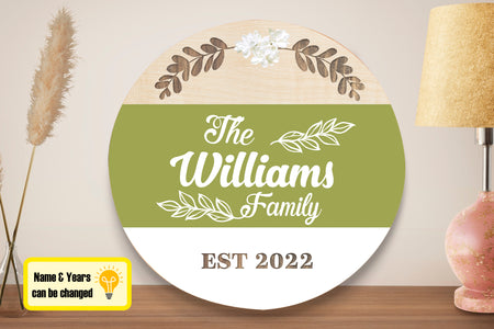 Personalized Family Name Door Hanger, Custom Last Name Sign, Farmhouse Round Wooden Sign