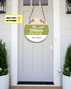 Personalized Family Name Door Hanger, Custom Last Name Sign, Farmhouse Round Wooden Sign