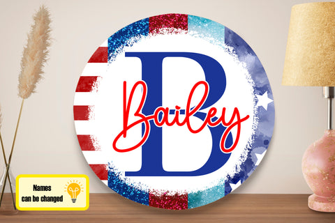 Image of Personalized Fourth Of July Door Hanger, Family Name And Initial Door Sign, Patriotic Custom Last Name Sign, Housewarming Gifts