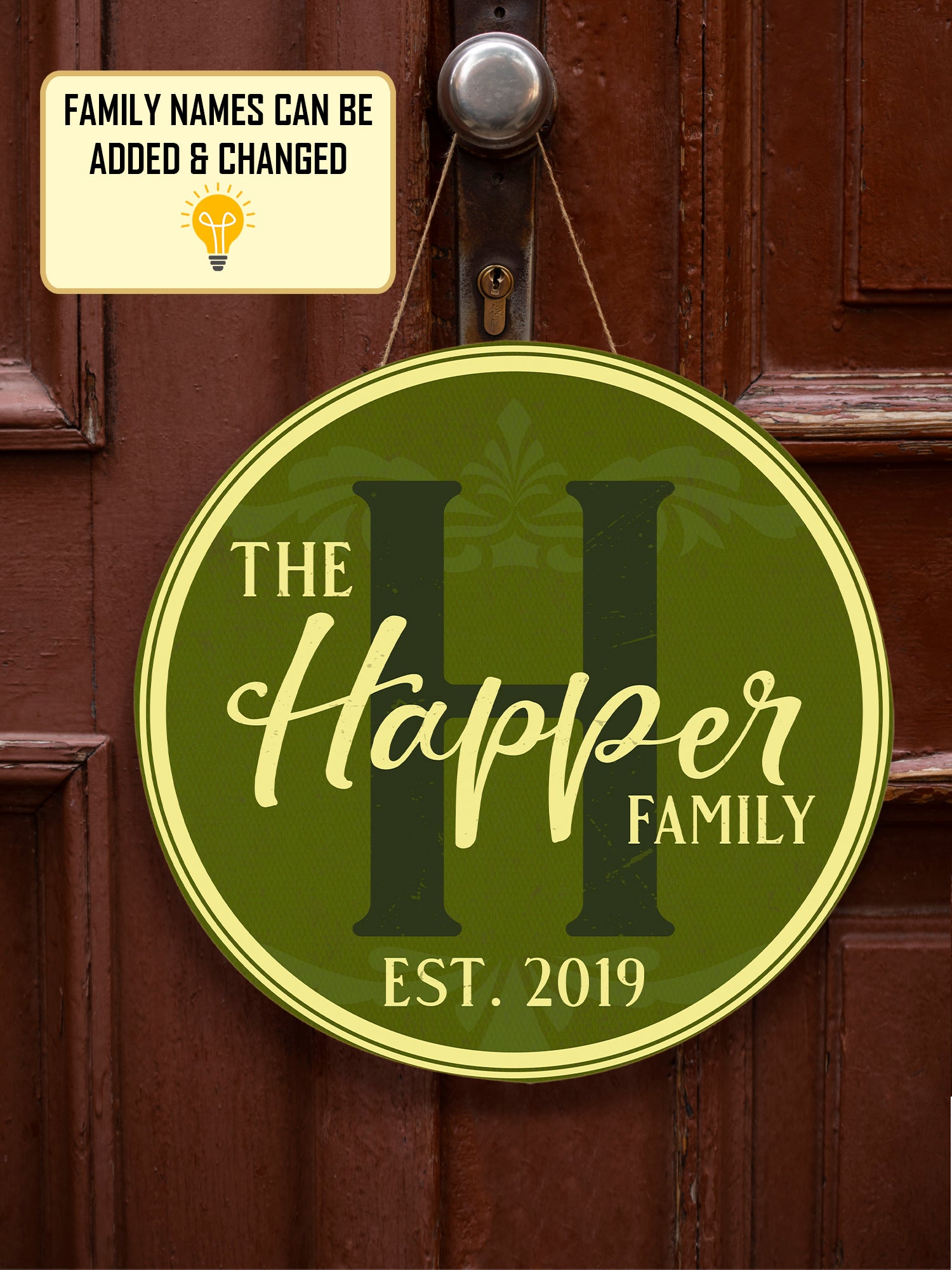 Personalized Door Hanger, Welcome Initial Family Name Round Sign, Custom Family Name Sign, Door Sign