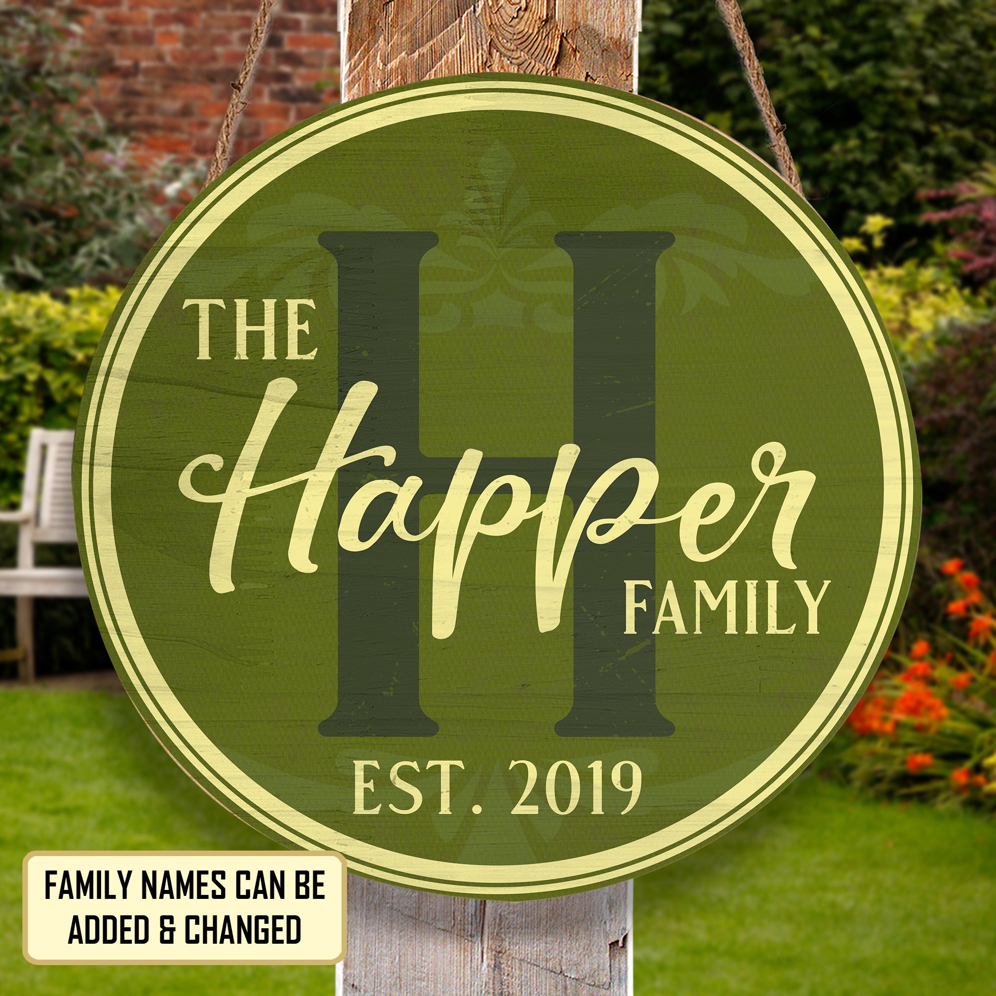 Personalized Door Hanger, Welcome Initial Family Name Round Sign, Custom Family Name Sign, Door Sign