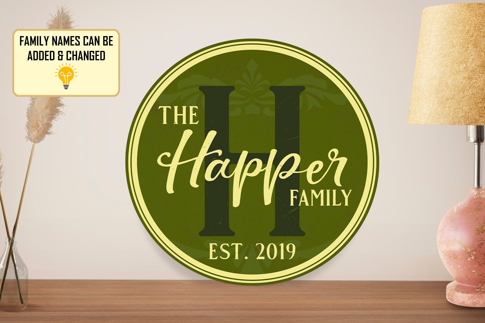 Personalized Door Hanger, Welcome Initial Family Name Round Sign, Custom Family Name Sign, Door Sign