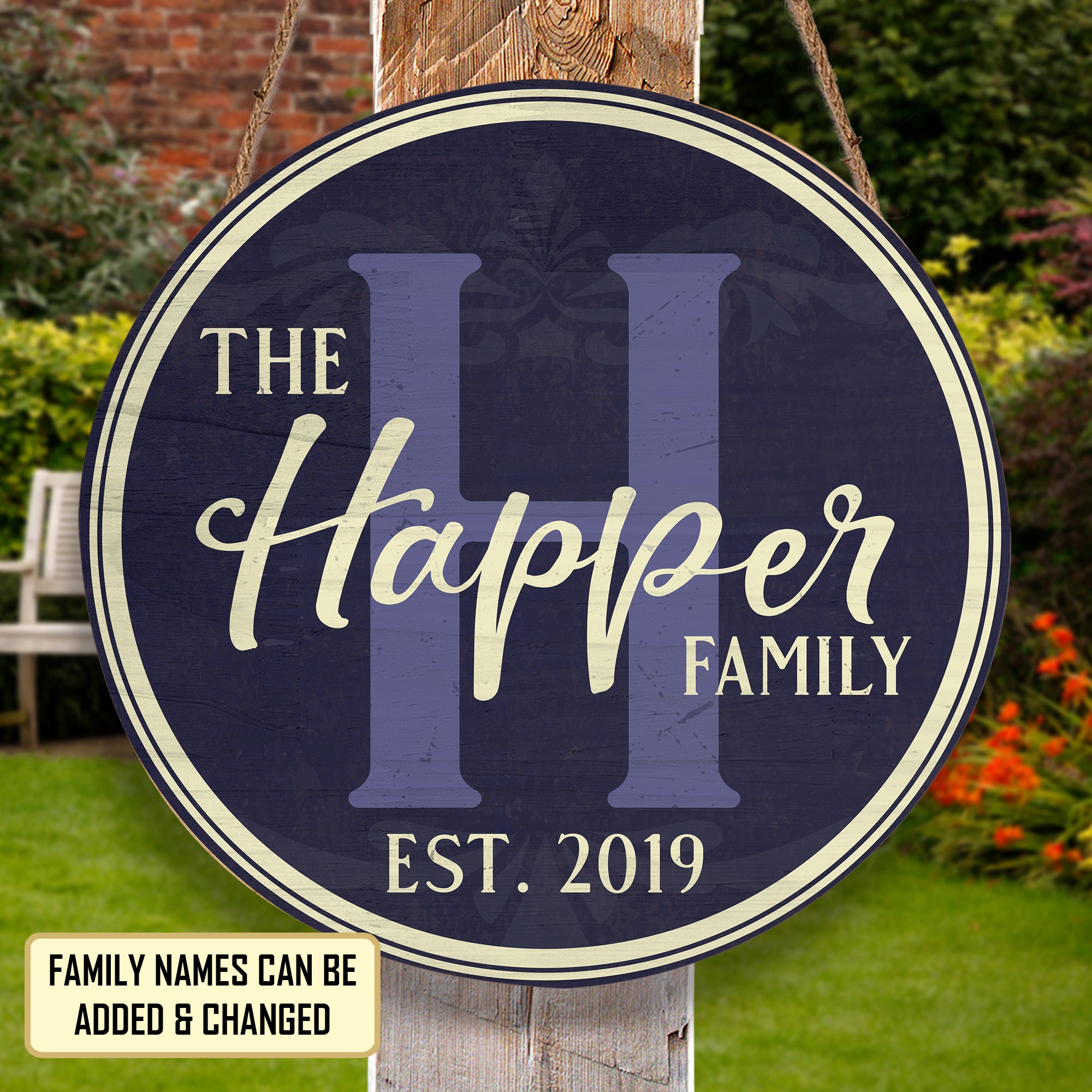 Personalized Door Hanger, Welcome Initial Family Name Round Sign, Custom Family Name Sign, Door Sign