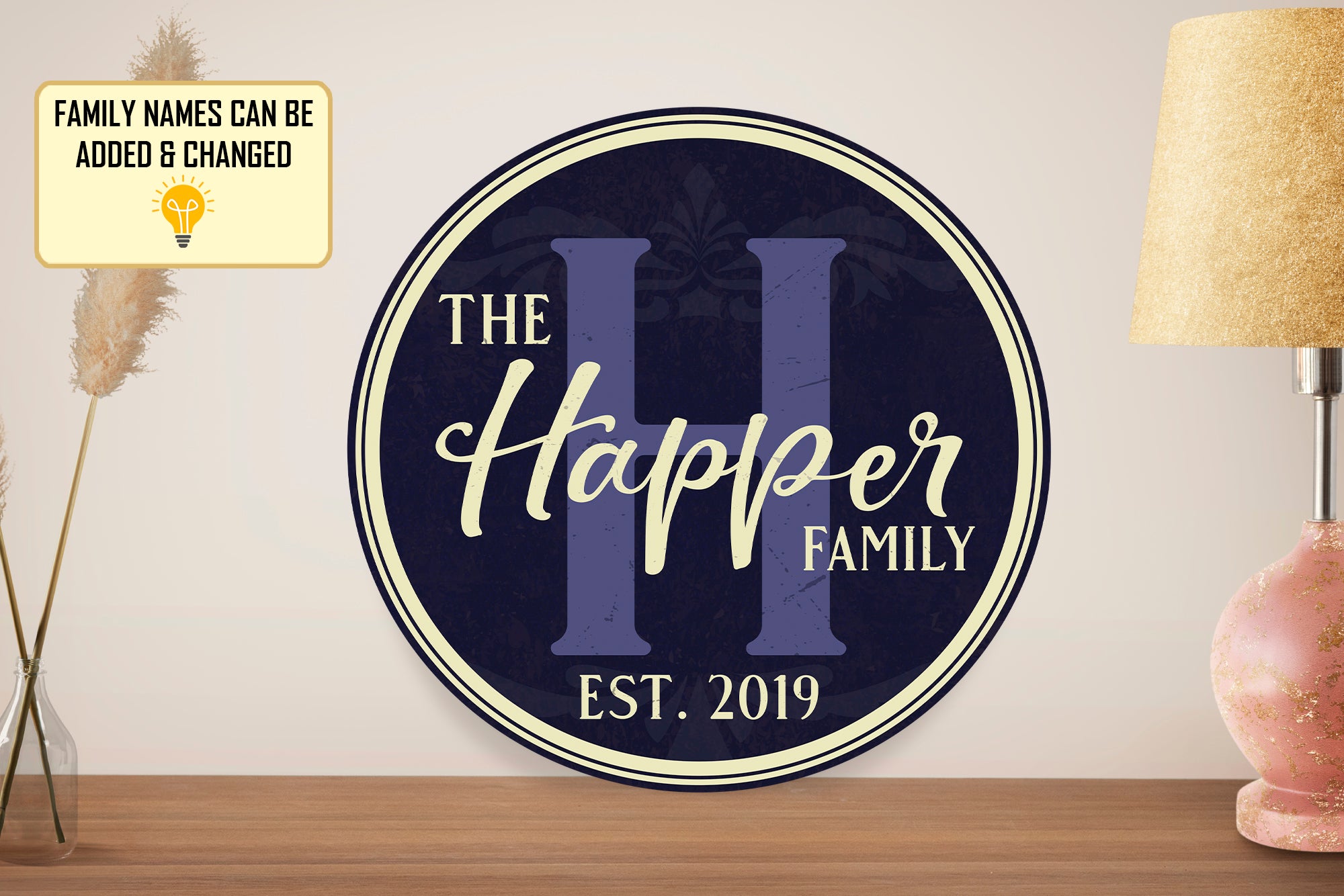 Personalized Door Hanger, Welcome Initial Family Name Round Sign, Custom Family Name Sign, Door Sign