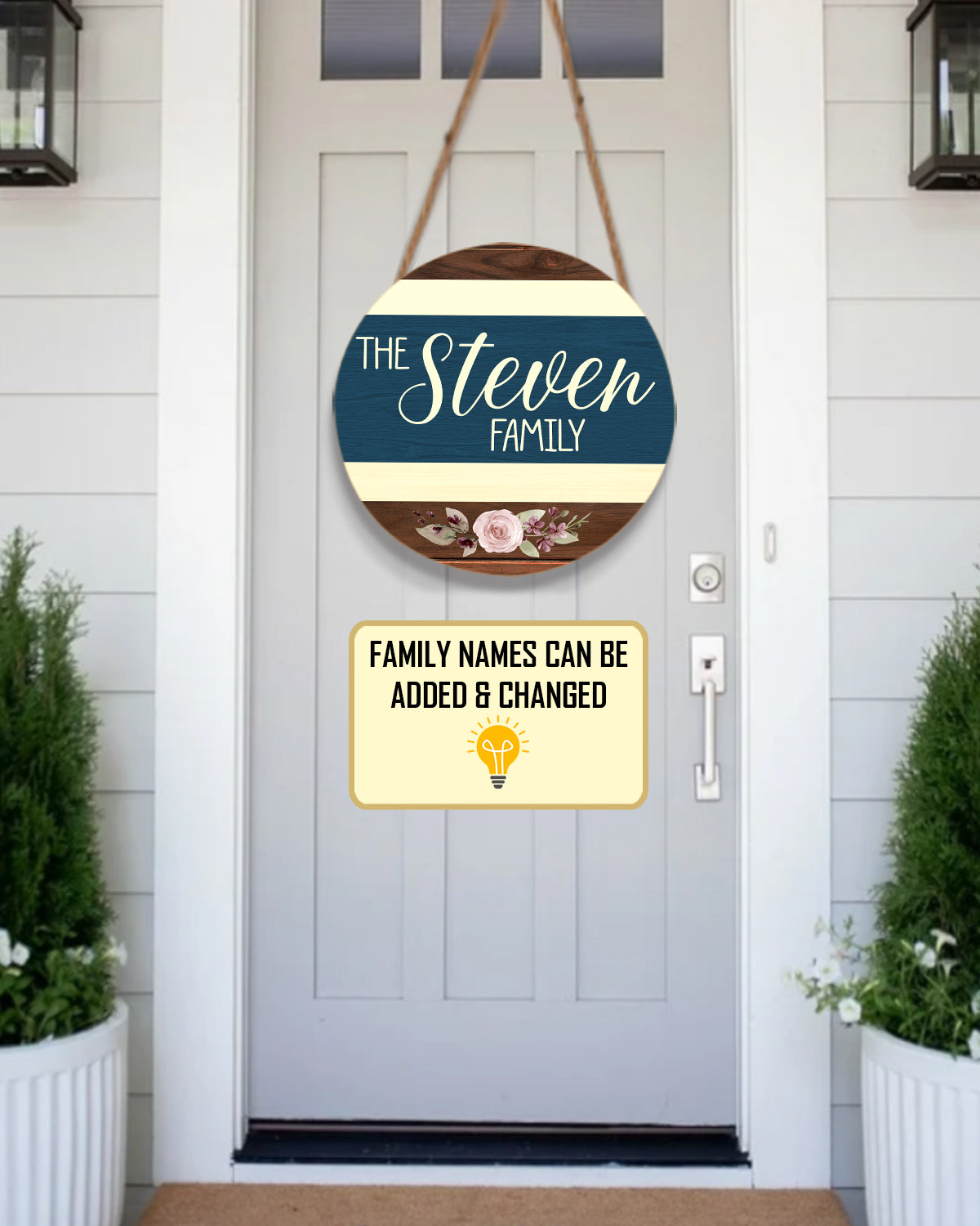 Personalized Door Hanger, Welcome Initial Family Name Round Sign, Custom Family Name Sign, Door Sign