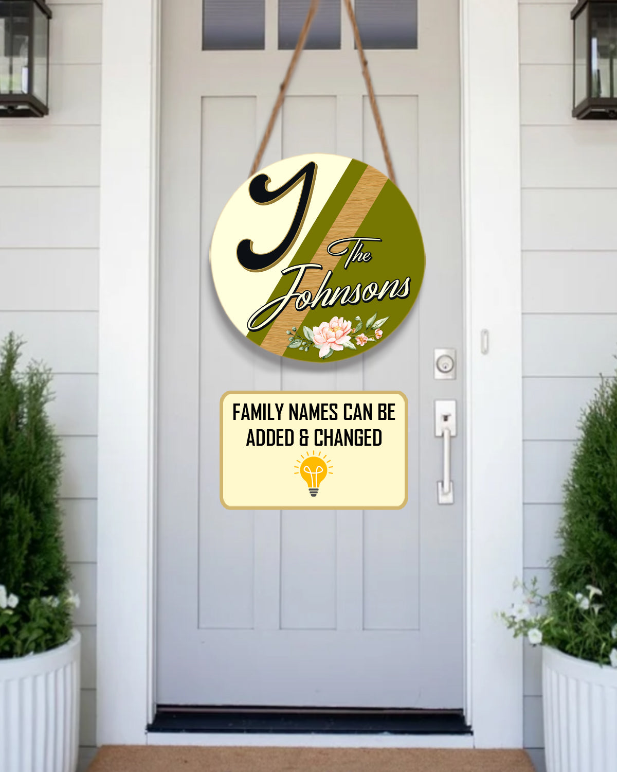 Personalized Door Hanger, Welcome Initial Family Name Round Sign, Custom Family Name Sign, Door Sign