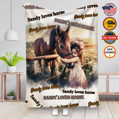 Image of Personalized Horse Blanket, Girl Loves Horse Custom Name Blanket, Girl Blanket, Blanket for Horse Lovers, Message Blanket, Gift For Daughter